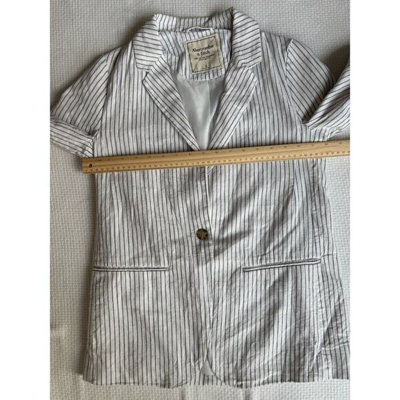 Abercrombie & Fitch Linen Blend Stripe Blazer S White Preppy Classic Career - Picture 10 of 11